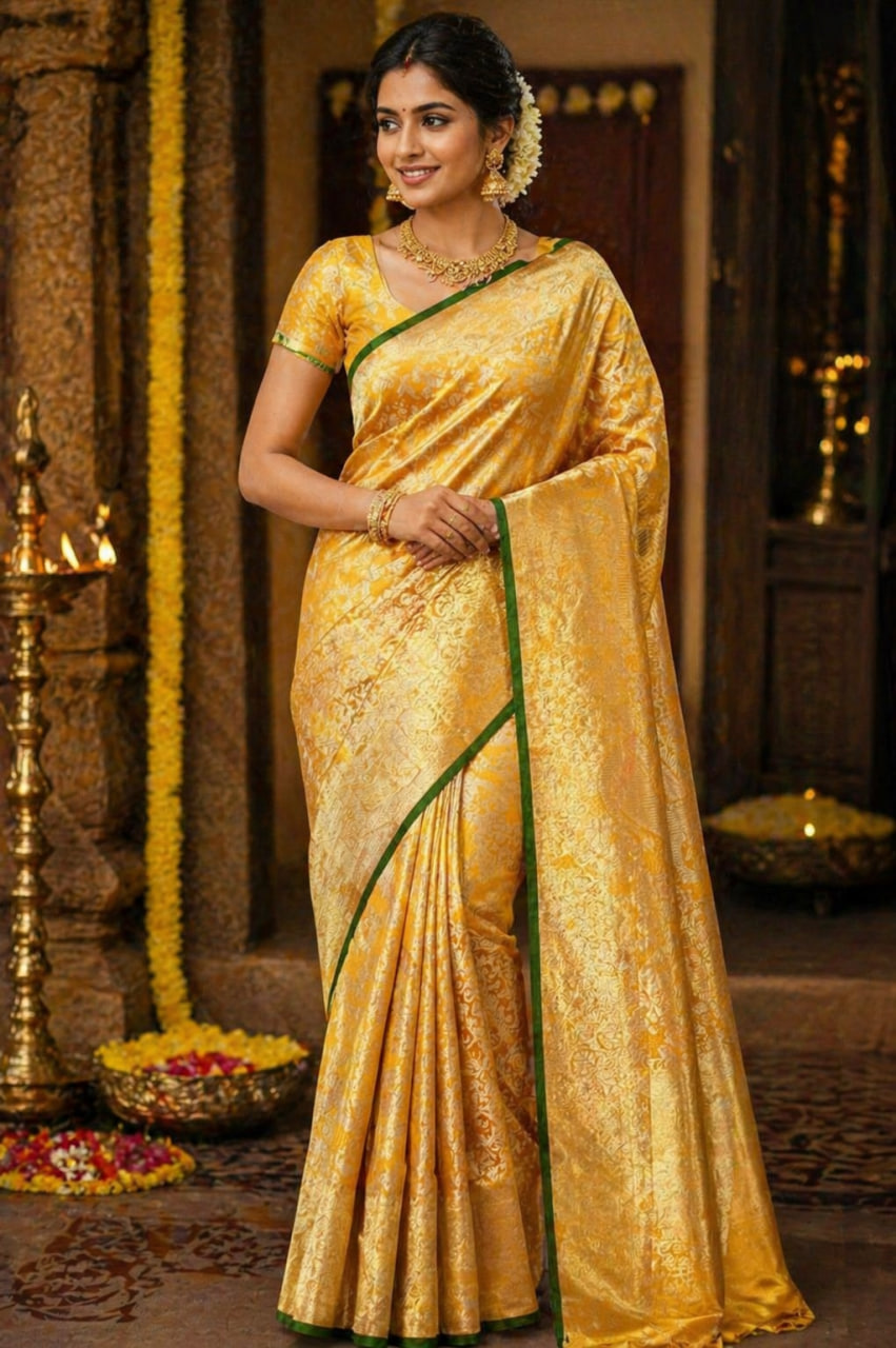 Mustard Gold Kanchipuram Silk Saree